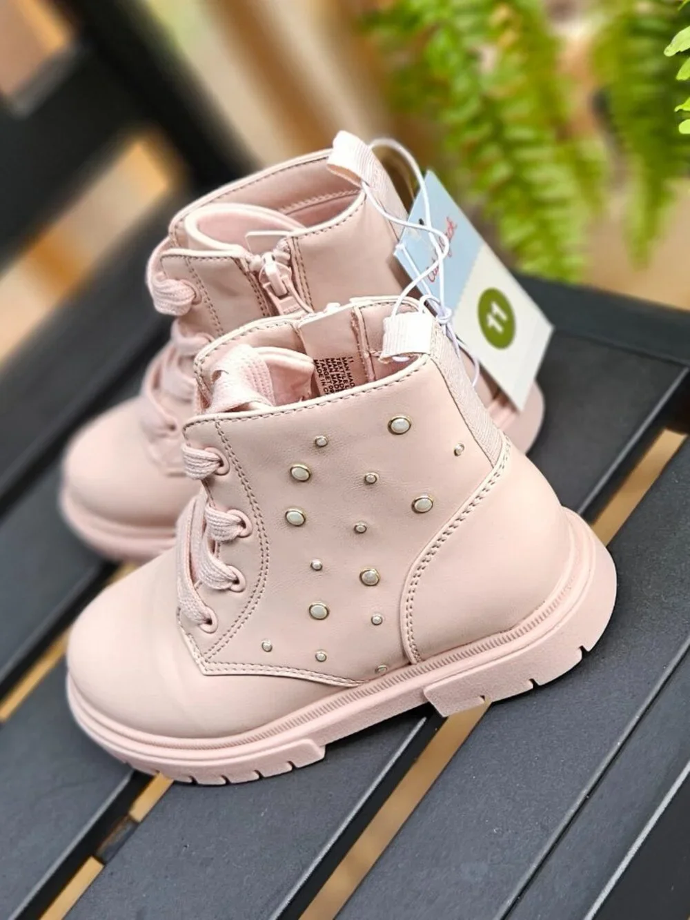 Cat & Jack Amaya Lace-Up Combat Boots, Blush, 11 Little Girl